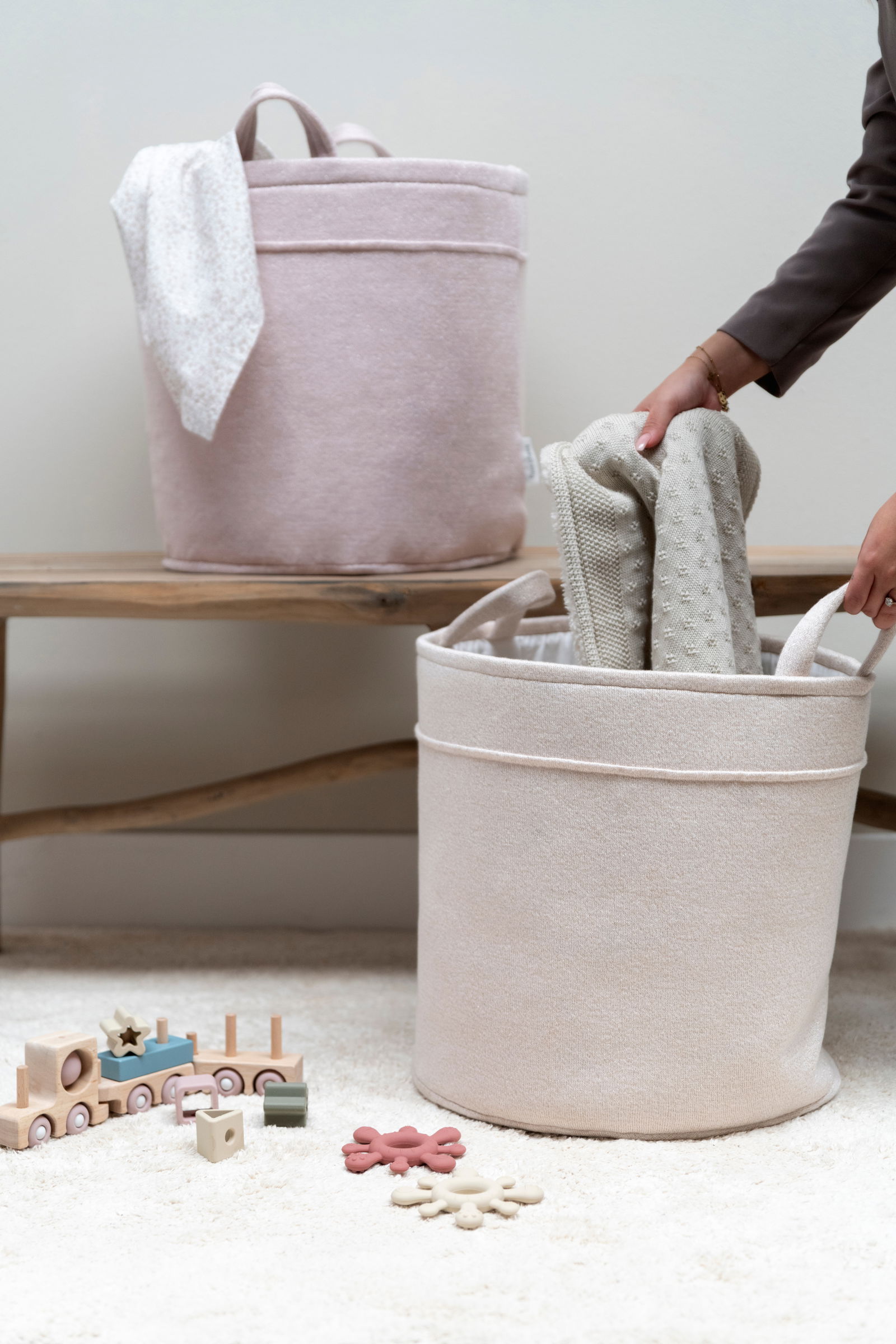 Storage basket Sparkle silver-pink melee - Ø38 cm